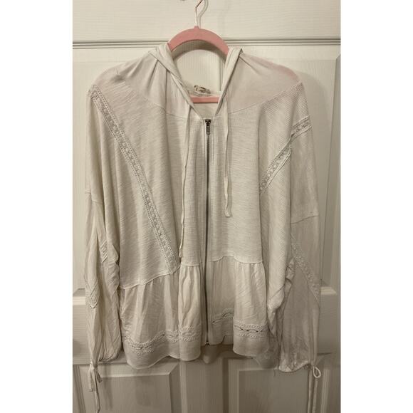 POL Oversized Beachy Lace Trime Full Zip Balloon Sleeve Hoodie, L - Picture 1 of 7